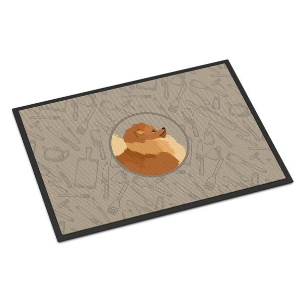 Carolines Treasures 24 x 36 in. Pomeranian in the Kitchen Indoor or Outdoor Mat - CK2202JMAT