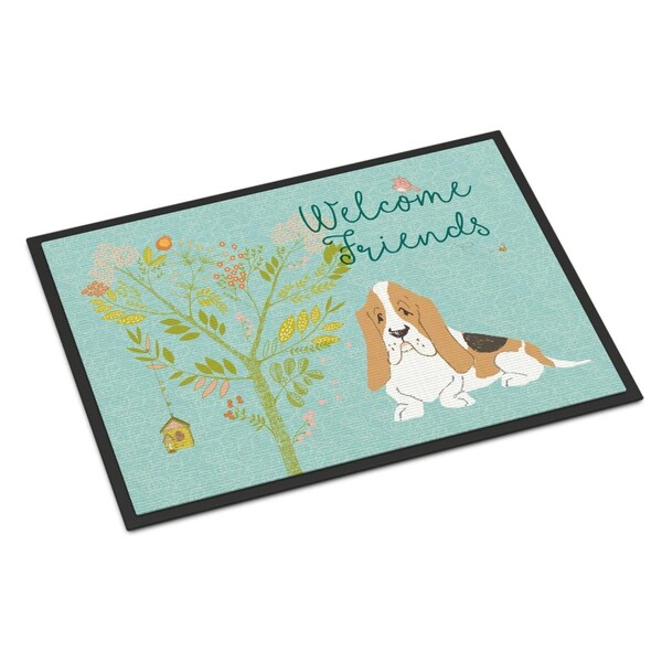 Carolines Treasures Welcome Friends Basset Hound Indoor or Outdoor Mat, 24 x 36 in. - BB7600JMAT