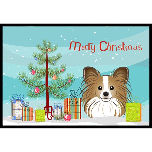 Carolines Treasures Christmas Tree and Papillon Indoor or Outdoor Mat- 24 x 36 - BB1620JMAT