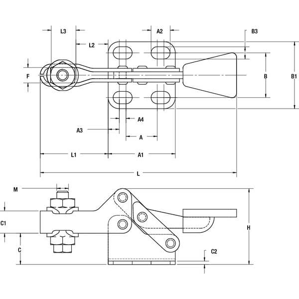 De-Sta-Co Toggle Clamp, Horiz, SS, 1.06 In, 2.75 In - 206-SS