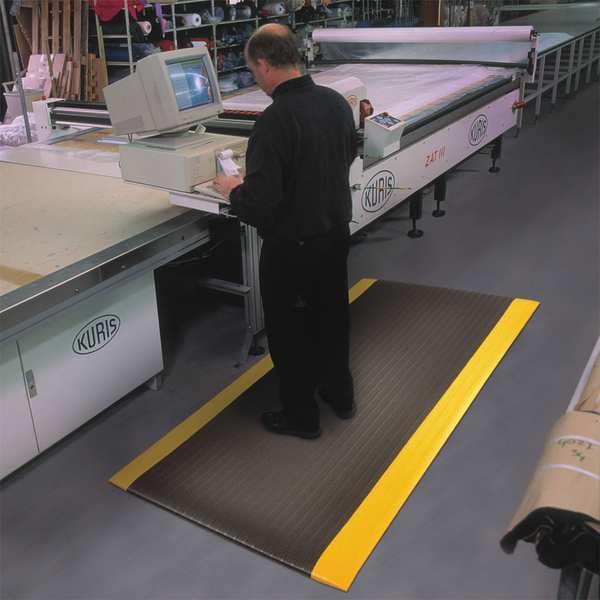 Notrax Antifatigue Mat, 6 ft. L x 4 ft. W, 5/8" Thickness, Closed Cell PVC Foam, Corrugated, Black/Yellow - 410S0546BY