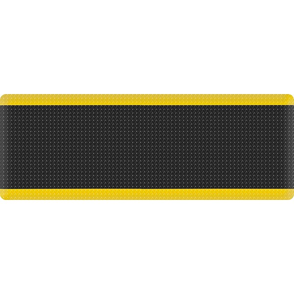 Apache Mills Antifatigue Mat, 3 ft L x 10 ft W, 11/16 in Thickness, Vinyl, Black/Yellow - 3927709033X10