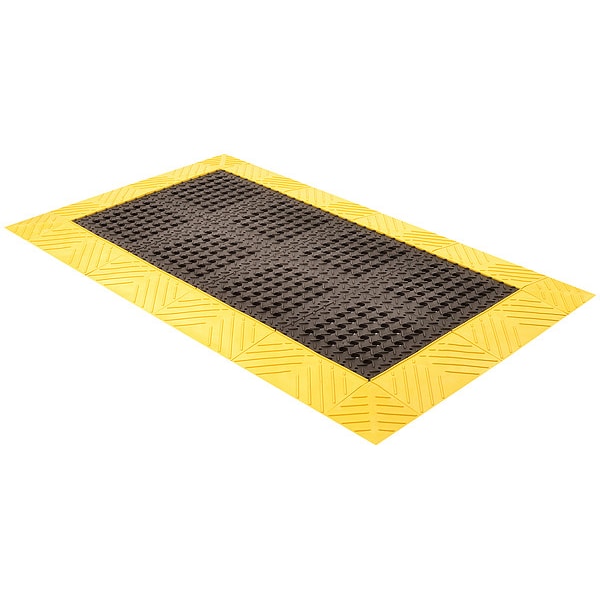 Notrax Interlocking Drainage Mat, 5 ft L x 3 ft W, 1 in Thickness, PVC, Diamond, Black - 620S0035BY