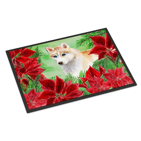 Carolines Treasures Siberian Husky Poinsettas Indoor or Outdoor Mat, 18 x 27 in. - CK1303MAT