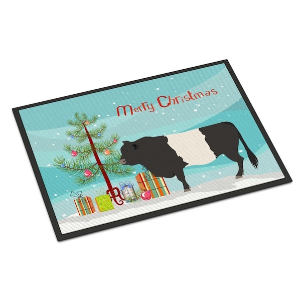 Carolines Treasures Belted Galloway Cow Christmas Indoor or Outdoor Mat - 18 x 27 in. - BB9198MAT
