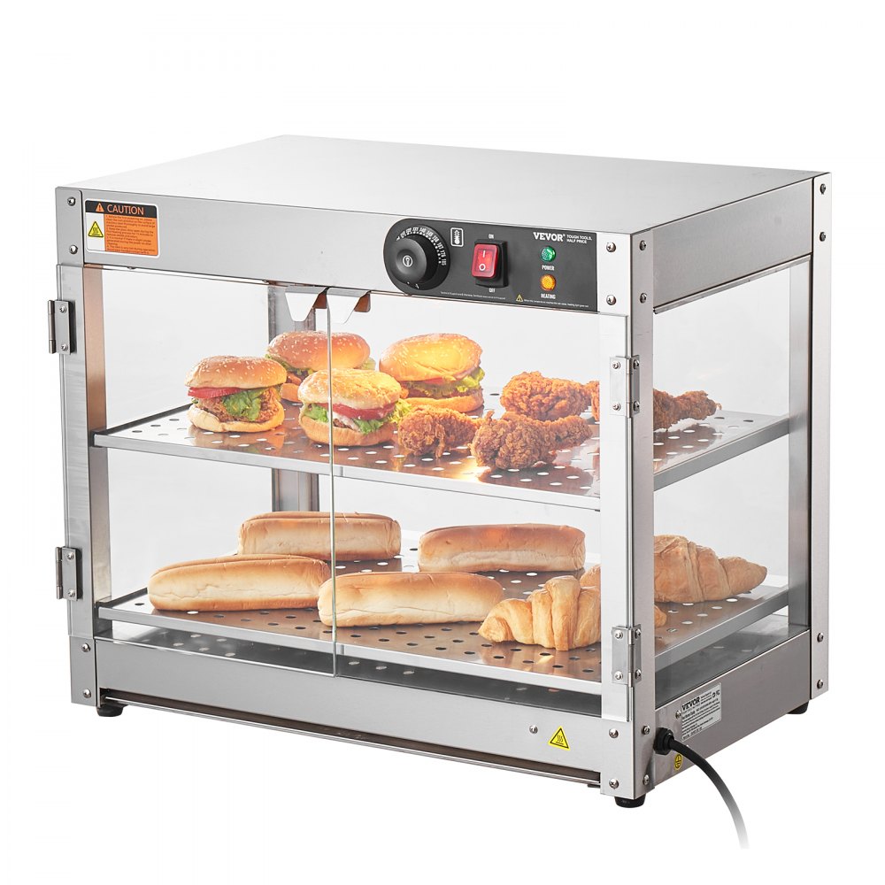 VEVOR 2-Tier Commercial Food Warmer Display Countertop Pizza Cabinet with Light - TYZSJ2C20YC0JNGUBV1