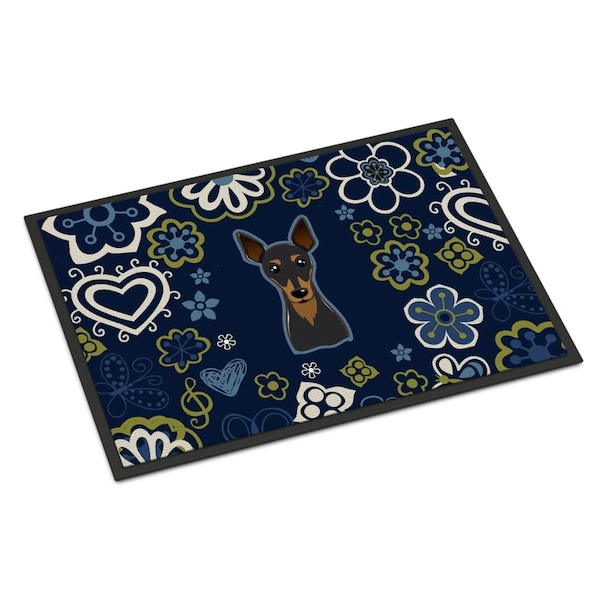 Carolines Treasures 18 x 27 in. Blue Flowers Min Pin Indoor or Outdoor Mat - BB5091MAT