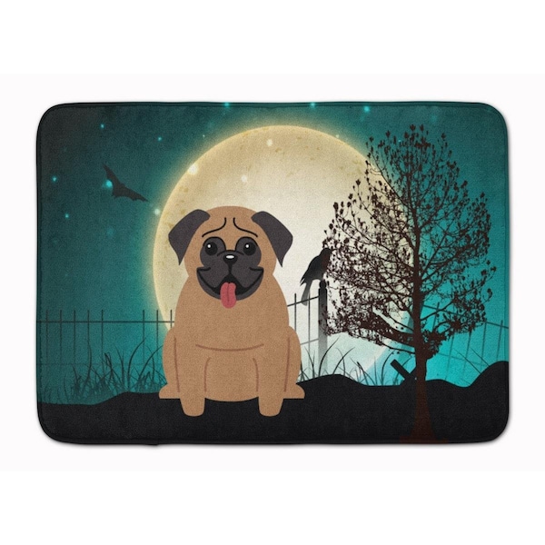 Carolines Treasures Halloween Scary Pug Brown Machine Washable Memory Foam Mat - BB2195RUG