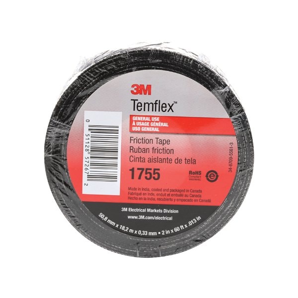 3M 3/4'' x 60' Black 3M 1755 Cotton Friction Tape, 20PK - BUY06224999