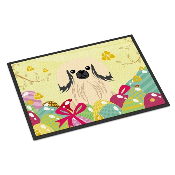 Carolines Treasures 24 x 36 in. Easter Eggs Pekingnese Cream Indoor or Outdoor Mat - BB6106JMAT