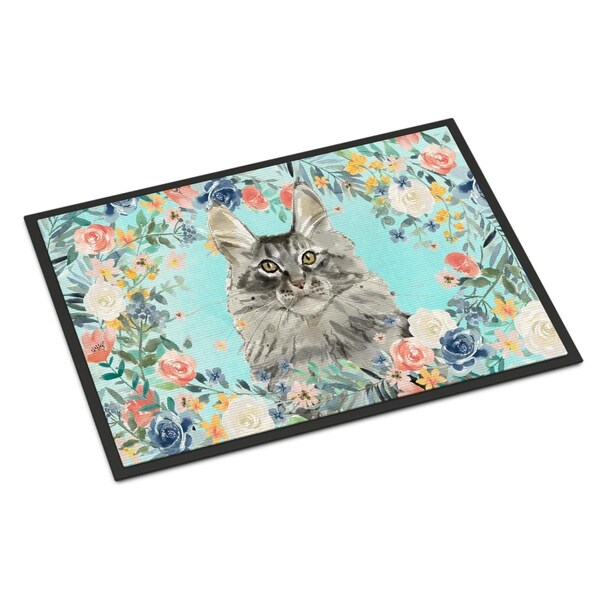 Carolines Treasures 18 x 27 in. Maine Coon Spring Flowers Indoor or Outdoor Mat - CK3393MAT