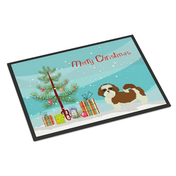 Carolines Treasures 18 x 27 in. Shih Tzu Christmas Tree Indoor or Outdoor Mat - CK3563MAT
