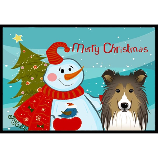 Carolines Treasures Snowman With Sheltie Indoor and Outdoor Mat- 18 x 27 in. - BB1862MAT