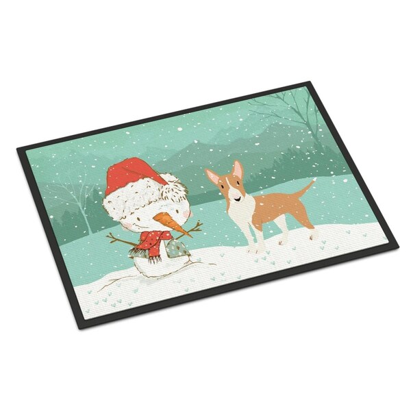 Carolines Treasures 24 x 36 in. Fawn Bull Terrier Snowman Christmas Indoor or Outdoor Mat - CK2056JMAT