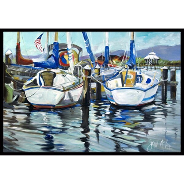 Carolines Treasures Tourquoise Bay Sailboat Indoor and Outdoor Mat- 18 x 27 in. - JMK1087MAT