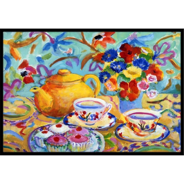 Carolines Treasures Teal Tea by Wendy Hoile Indoor or Outdoor Mat- 24 x 36 - HWH0011JMAT