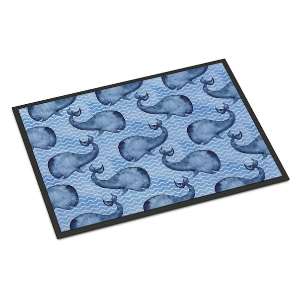 Carolines Treasures Beach Watercolor Whales Indoor or Outdoor Mat, 18 x 27 in. - BB7535MAT