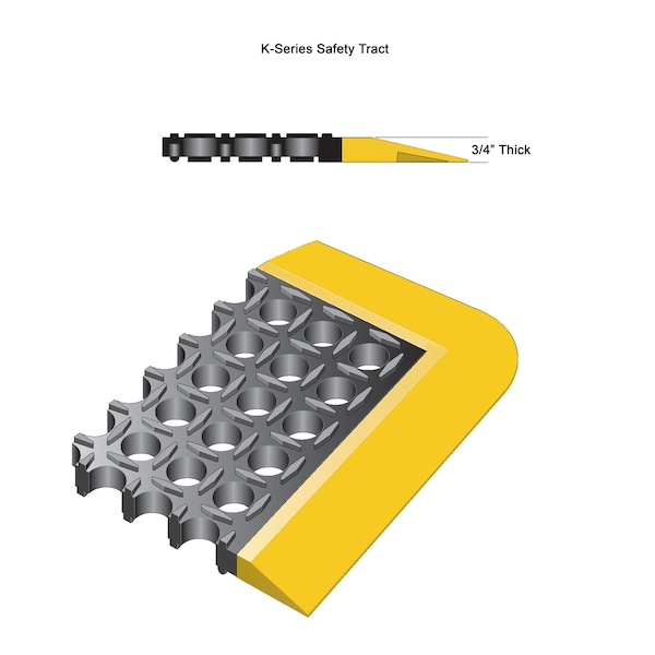 Rhino Mats K-Series Safety Tract Drainage Mat, Rubber, Drainage Holes, 3 ft W x 10 ft L, Black - ST-36120BY