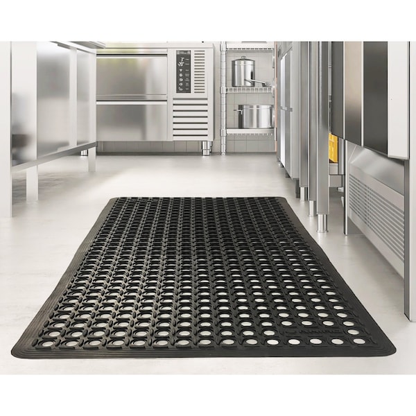Rhino Mats K-Series Comfort Drainage Mat, Rubber, Drainage Holes, 3 ft W x 5 ft L, Black - KCT-3660B