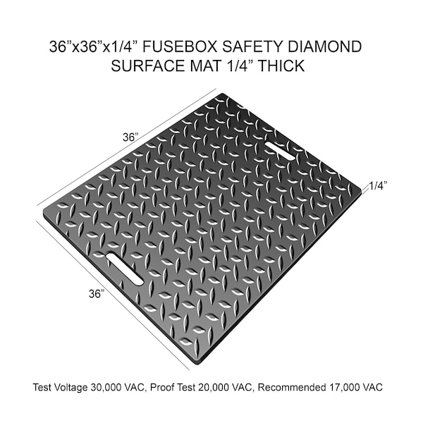 Rhino Mats Black Fusebox Safety Mat, 1/4" Thick, Diamond, Rubber - FBS-3636-436
