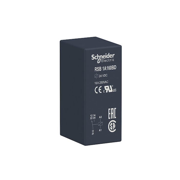 Interfaz de relé plug-in Schneider Electric, 16 A, 1 NA, 24, 24V CC Bobina Volts, 1 NC - RSB1A160BD