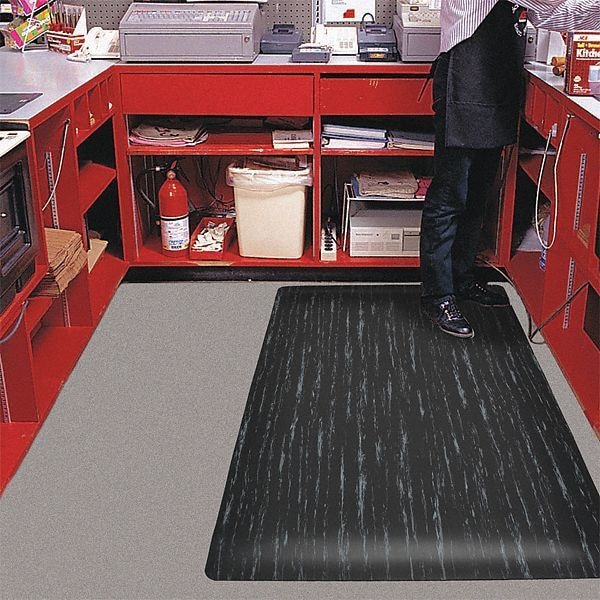 Zoro Select Antifatigue Mat, 5 ft. L x 3 ft. W, 1" Thickness, Vinyl, Marble, Black/White - 6FHG2