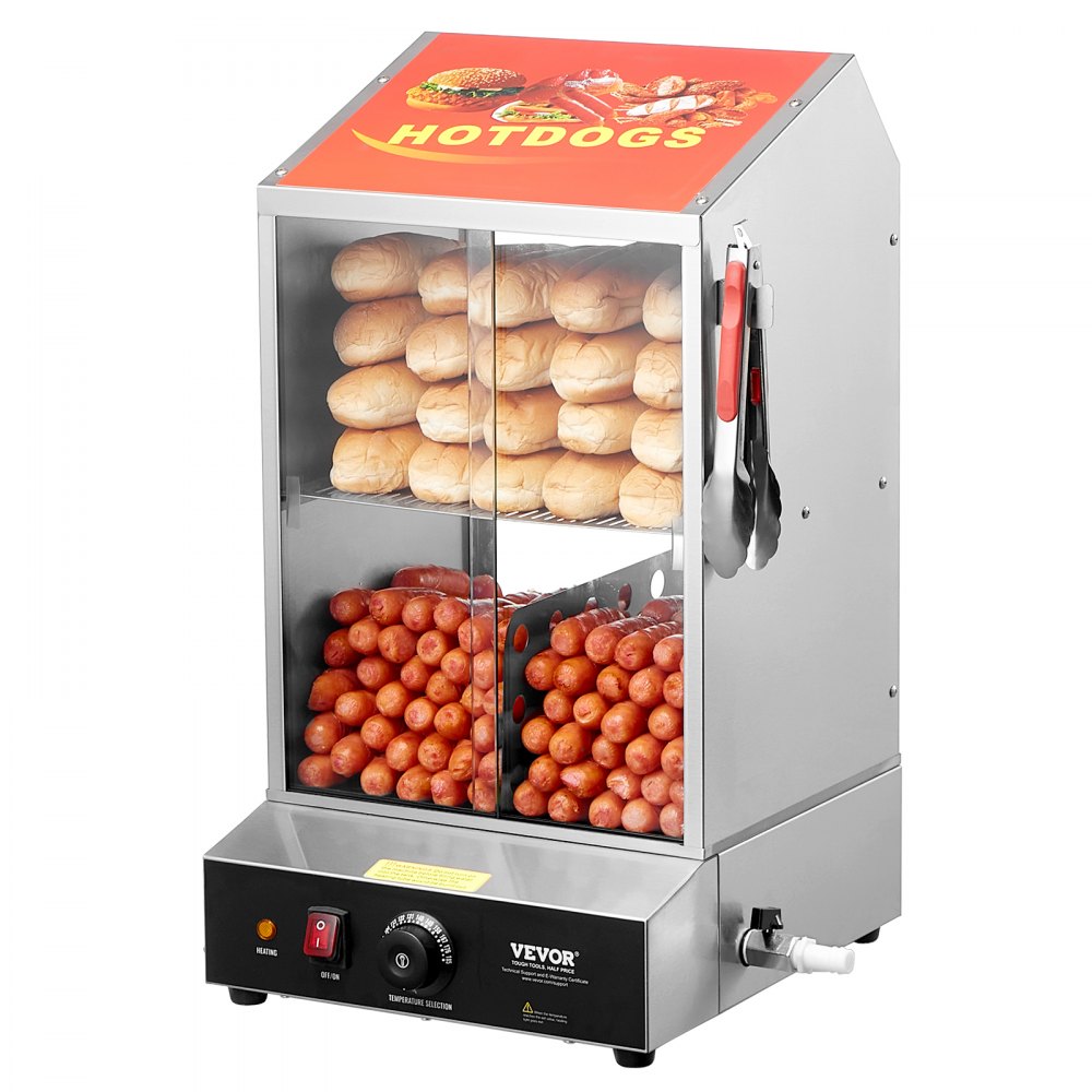 VEVOR Commercial Hot Dog Steamer 2-Tier Electric Bun Warmer 39QT Slide Doors - RGZSJ36L2C00OFLLXV1