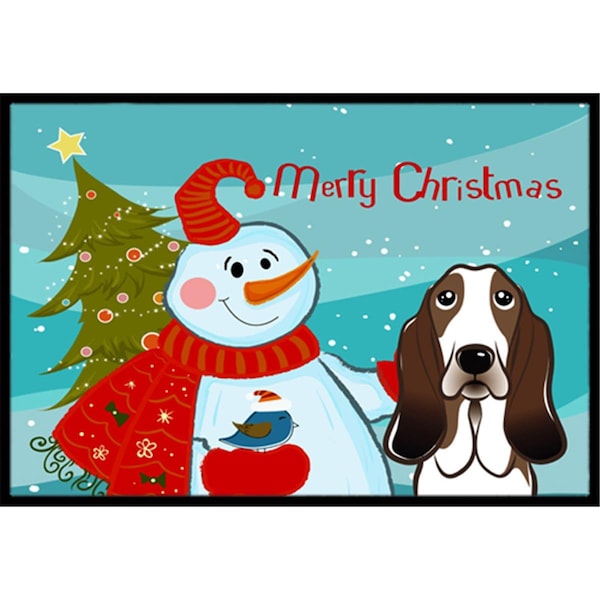 Carolines Treasures Snowman With Basset Hound Indoor and Outdoor Mat- 24 x 36 in. - BB1863JMAT