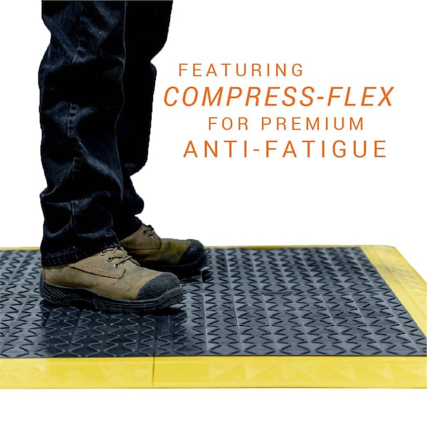 Safe-Flex Antifatigue Mat, 44 inch L x 44 inch W, Black Tiles / Yellow Border - ESDA1BZ1