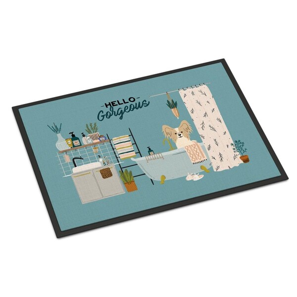 Carolines Treasures 24 x 36 in. Sable White Papillon in Bathtub Indoor or Outdoor Mat - CK7499JMAT
