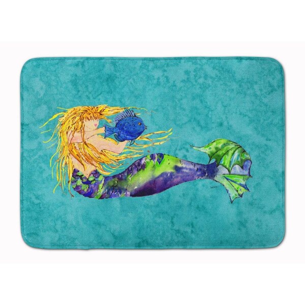 Carolines Treasures Blonde Mermaid on Teal Machine Washable Memory Foam Mat - 8724RUG