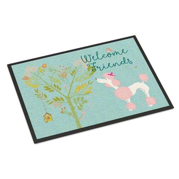 Carolines Treasures Welcome Friends Pink Poodle Indoor or Outdoor Mat, 18 x 27 in. - BB7613MAT