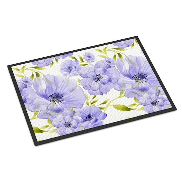 Carolines Treasures Watercolor Blue Flowers Indoor or Outdoor Mat, 18 x 27 in. - BB7491MAT