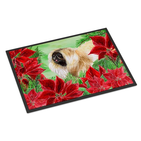 Carolines Treasures Pekingese Poinsettas Indoor or Outdoor Mat, 18 x 27 in. - CK1329MAT