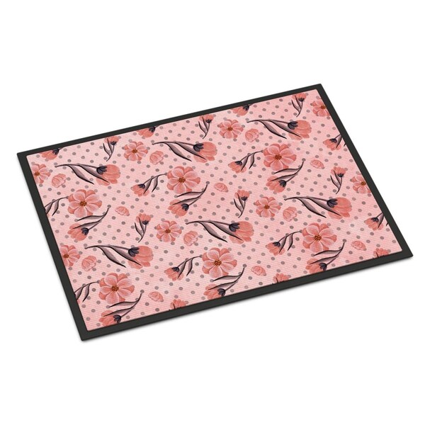 Carolines Treasures Pink Flowers and Polka Dots Indoor or Outdoor Mat, 24 x 36 in. - BB7499JMAT