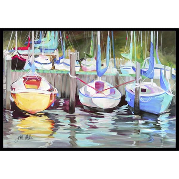 Carolines Treasures Yellow Boat Sailboat Indoor and Outdoor Mat- 24 x 36 in. - JMK1084JMAT