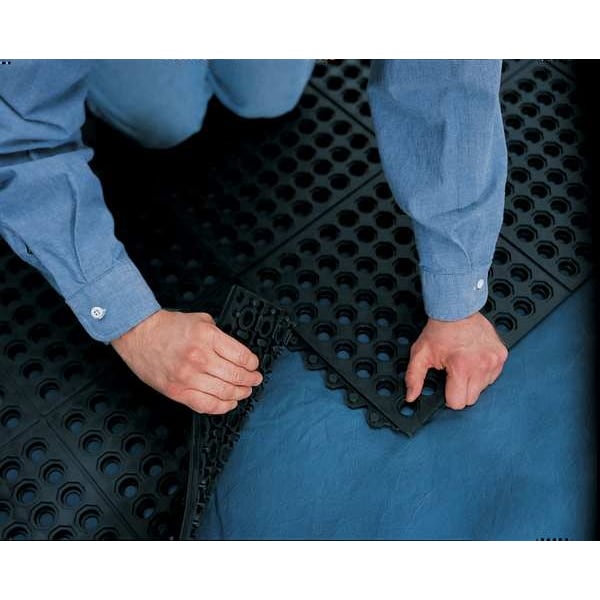 Wearwell Interlocking Drainage Mat Tile, 3 ft W x Nitrile Rubber, Black - 572