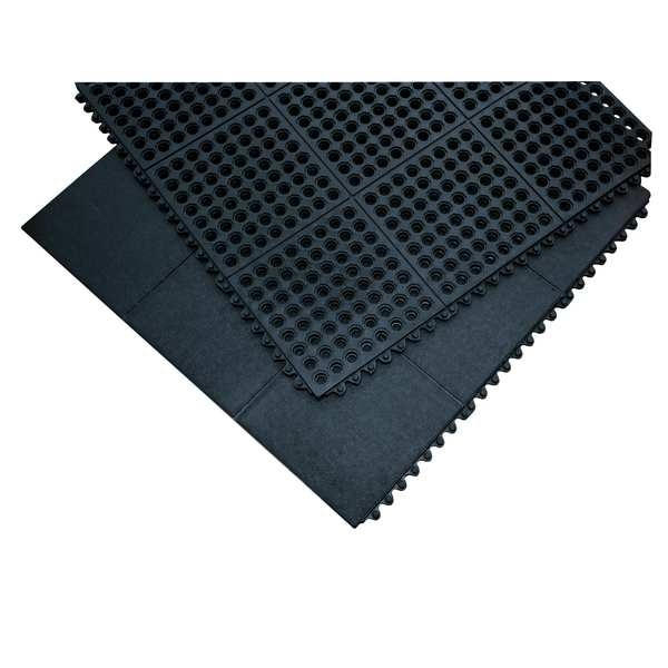 Wearwell Interlocking Drainage Mat Tile, 3 ft W x Nitrile Rubber, Black - 572