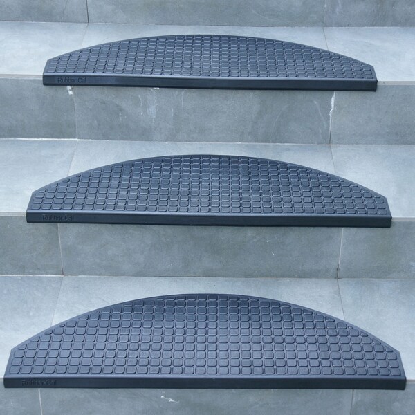 Rubber-Cal "Block-Grip" Non-Slip Rubber Tread Stair Mats (6 Pack), Black - 10-104-011-6PK