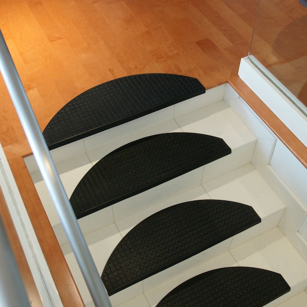 Rubber-Cal "Block-Grip" Non-Slip Rubber Tread Stair Mats (6 Pack), Black - 10-104-011-6PK