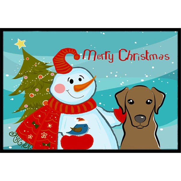 Carolines Treasures Snowman With Chocolate Labrador Indoor and Outdoor Mat- 18 x 27 in. - BB1854MAT