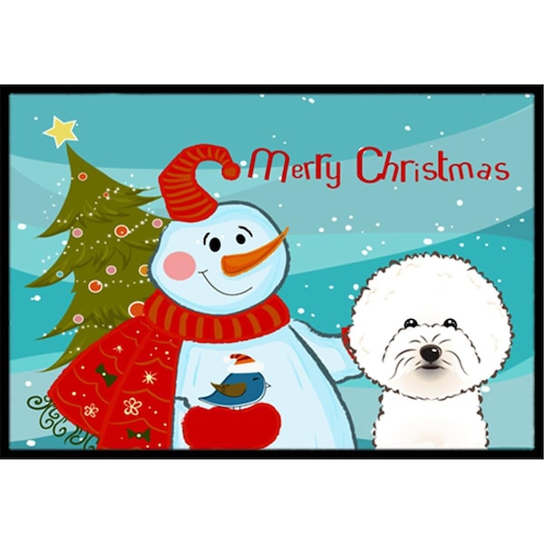 Carolines Treasures Snowman With Bichon Frise Indoor and Outdoor Mat- 18 x 27 in. - BB1837MAT