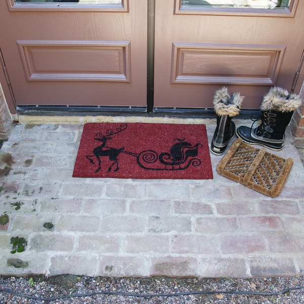 Rubber-Cal "Outdoor Christmas Doormat Kit" - 2 Coco Coir Doormats & 1 Herringbone Boot Scraper - 10-108-005