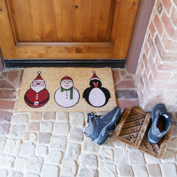 Rubber-Cal "Outdoor Christmas Doormat Kit" - 2 Coco Coir Doormats & 1 Herringbone Boot Scraper - 10-108-005
