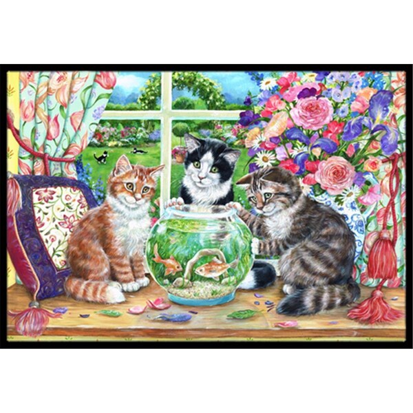 Jensendistributionservices Cats Just Looking in the Fish Bowl Indoor or Outdoor Mat, 24 x 36 - MI2557464