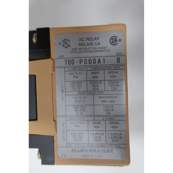 Allen Bradley 700-P000A1 115-120V-AC RELÉ DE CONTROL - 700-P000A1