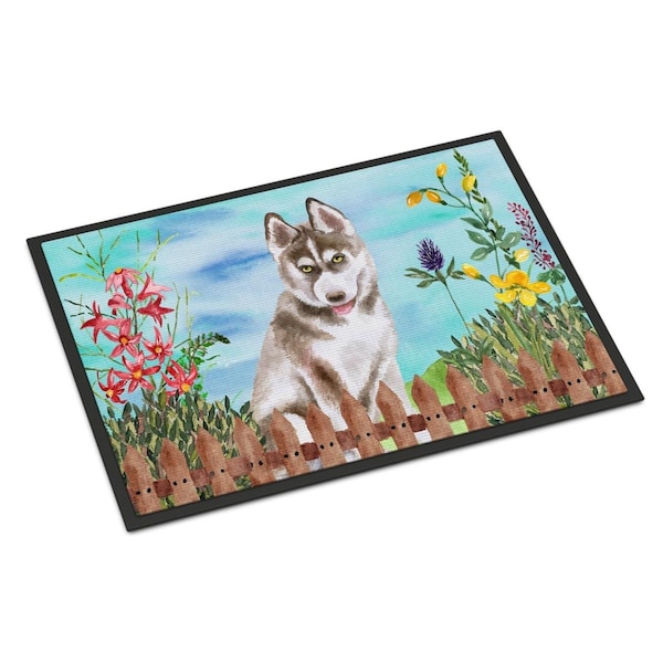 Carolines Treasures Siberian Husky Grey Spring Indoor or Outdoor Mat - 18 x 27 in. - CK1258MAT