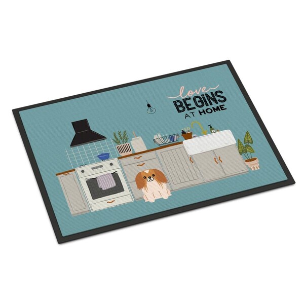Carolines Treasures 24 x 36 in. Red White Pekingese Kitchen Scene Indoor or Outdoor Mat - CK7807JMAT