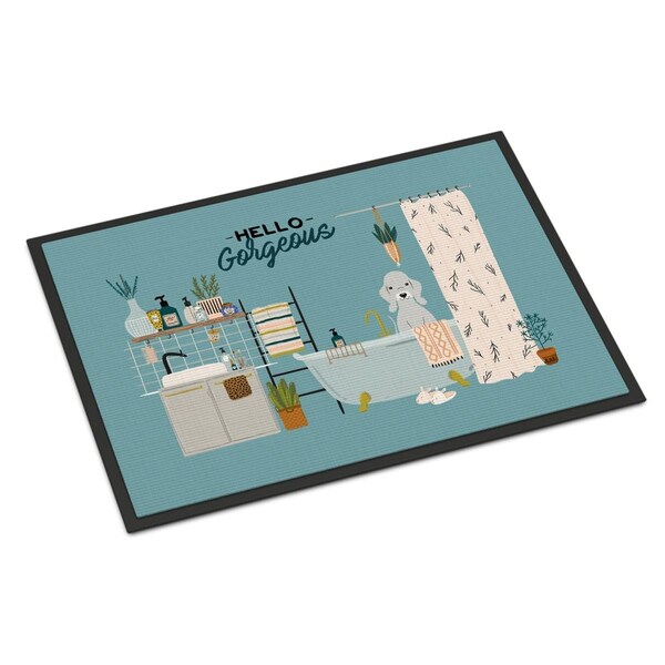 Carolines Treasures 18 x 27 in. Blue Bedlington Terrier in Bathtub Indoor or Outdoor Mat - CK7512MAT