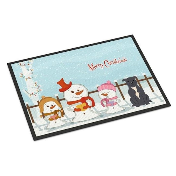 Carolines Treasures Carolines Treasures BB2377JMAT Merry Christmas Carolers Staffordshire Bull Terrier Blue Indoor or Outdoor Mat; 24 x 0.25 x 36 in. - BB2377JMAT